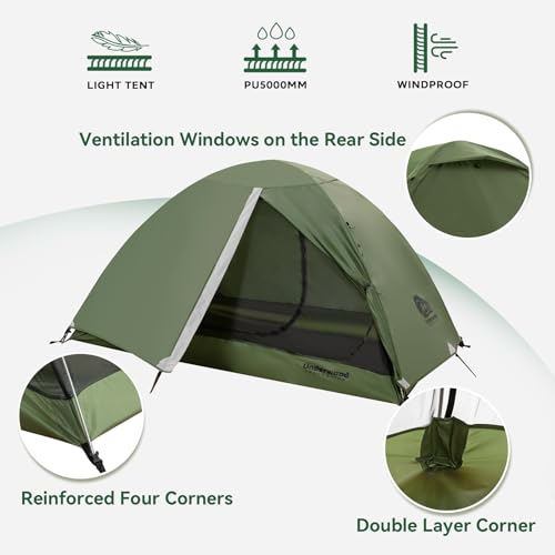 1/2 Person Backpacking Tent for Camping - Ultralight & Waterproof Outdoor Camping Tent, Easy Set Up Compact Tent for 3 Sea...