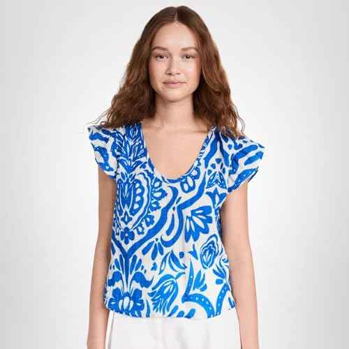 Velvet by Graham & Spencer Women's Aleah Henna Cotton Gauze Top, Blue, Medium