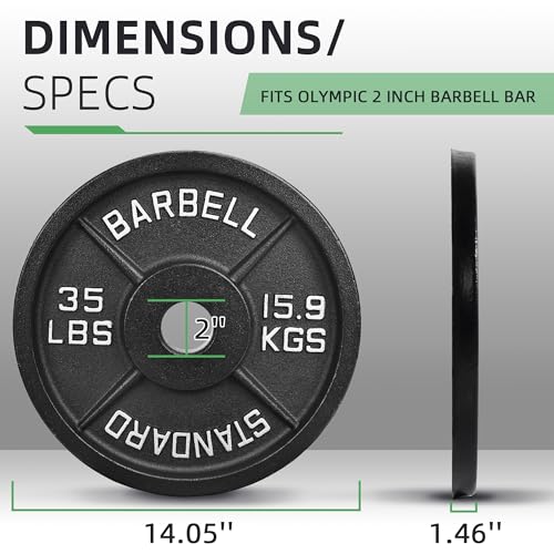 Fitvids 2-Inch Olympic Cast Iron Weight Plate for Strength Training & Weightlifting, Multiple Sizes