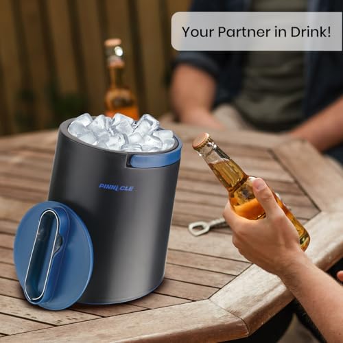 PINNACLE Insulated ice bucket for parties with Tong that fit into Lid - Stainless Steel ice bucket for cocktail bar with C...
