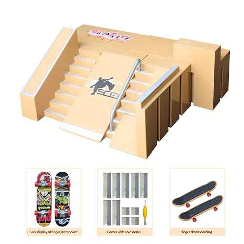 8-in-1 Fingerboard Skate Park Kit with 3 Mini Fingerboards, DIY Finger Skateboard Ramp Set for Kids Ages 5+
