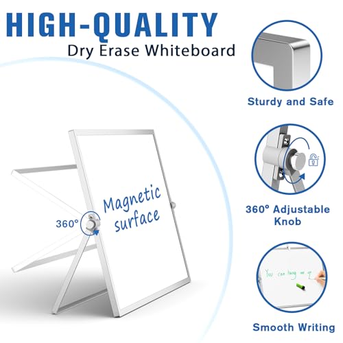 Grtard Dry Erase Magnetic White Board, 16''x12'' Double-Sided Desktop Whiteboard with Stand, Portable Small Whiteboard Se...
