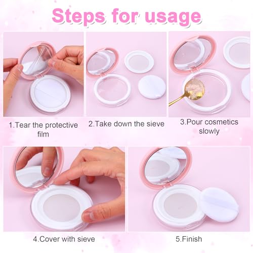 GEEHUA 2 Pcs Loose Powder Container with Puff, 0.3-0.7oz Reusable Travel Powder Puff Case Refillable Empty Makeup Compact ...