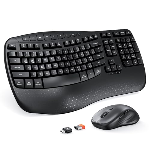 MEETION Ergonomic Keyboard and Mouse Wireless Combo, Wave Keys Natural Typing, 2.4G USB Receiver Wireless Keyboard with Wr...