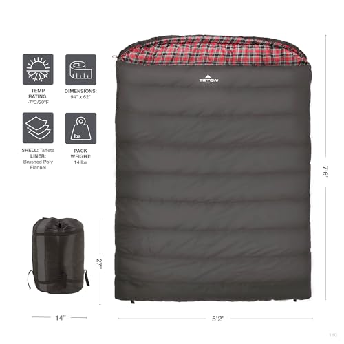 Teton Mammoth Queen Size Double Sleeping Bag- A Warm Bag The Whole Family can Enjoy – Great for Camping, Hunting and Base ...