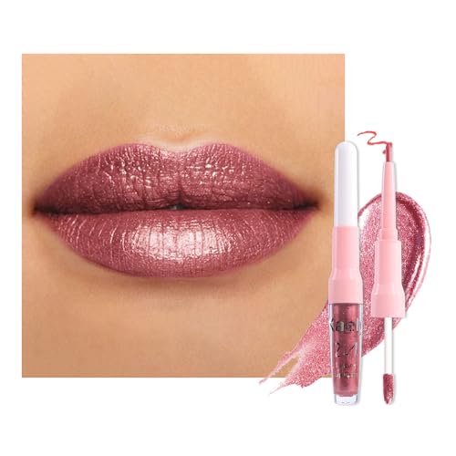 Kaely 2-in-1 Mauve Metallic Lipstick and Lip Liner Makeup, Shimmer Liquid Metallic Lipsticks for Women, Glitter Lip Gloss ...