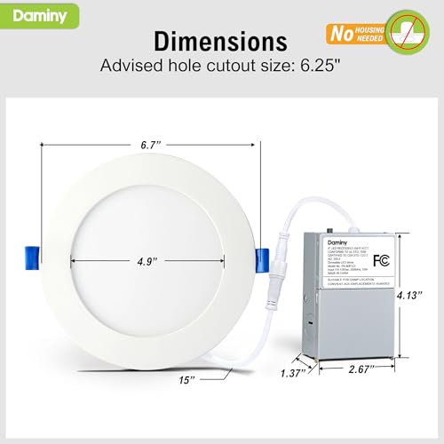 DAMINY 24 Pack 6 Inch LED Recessed Lighting with Junction Box,5CCT,Ultra-Thin Recessed Light,10W 1100LM, Dimmable Canless ...