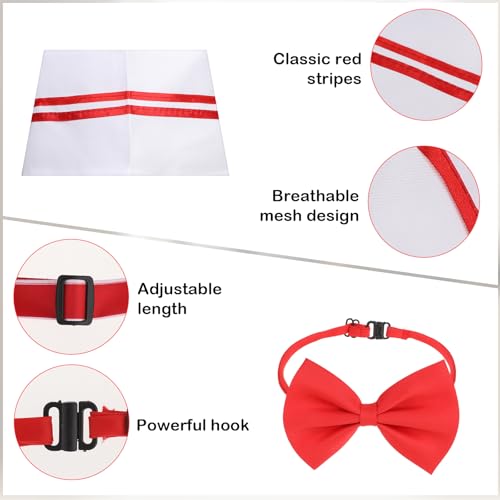 Waiter Costume Kit, 3 Pcs Adult Carnival Costume 1950s Red and White Striped Soda Jerk Server Apron with 2 Pockets Chef Ha...