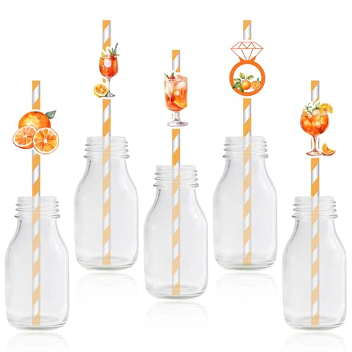 50Pcs Orange Citrus Cocktail Straws Aperol Spritz Bar Theme Orange Fruit Paper Straw Feeling Spritzy Bachelorette Decorati...