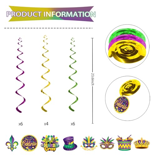 34Pcs Mardi Gras Party Decorations, Mardi Gras Banner and Masquerade Hanging Decorations, Mardi Gras Party Supplies Banner...