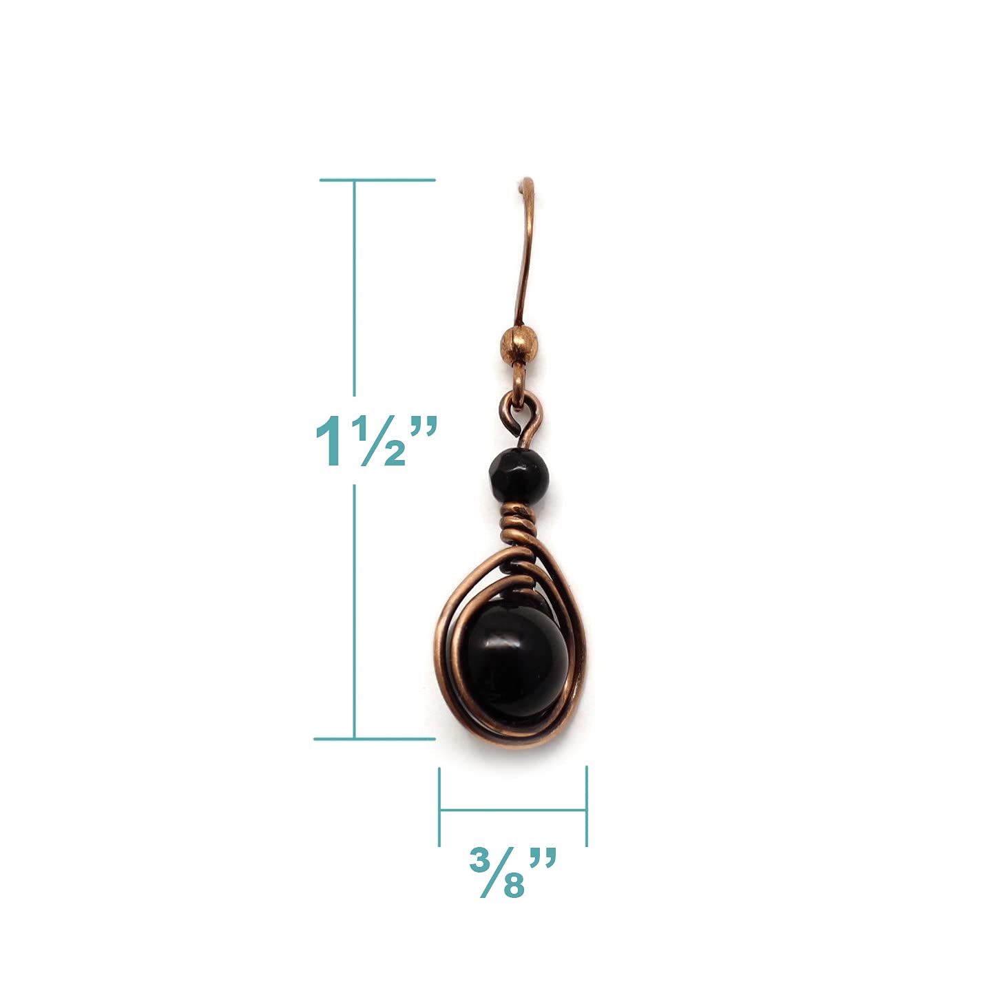 Pillar of Salt Studio Handcrafted Solid Copper Earrings with Black Onyx Gemstone (Antiqued Copper, 1" drop)
