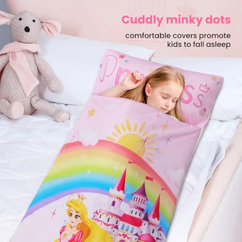Kids Sleeping Bag Toddler Nap Mat with Removable Pillow, Large Foldable Sleeping Bag for Girls Boys, Easy Clean Slumber Ba...