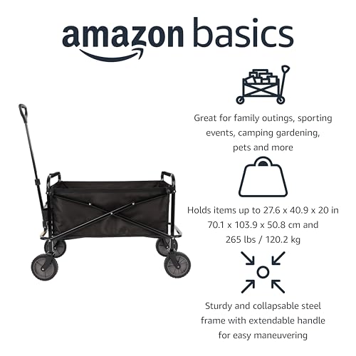 Amazon Basics Collapsible Folding Heavy Duty Utility Wagon for Outdoor Sports, 265 pounds Weight Capacity, Camping, Garde...