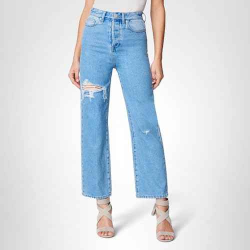[BLANKNYC] Womens Five Pocket Ribcage Straight Leg with Rips Jeans, Bloom for You, 27 US