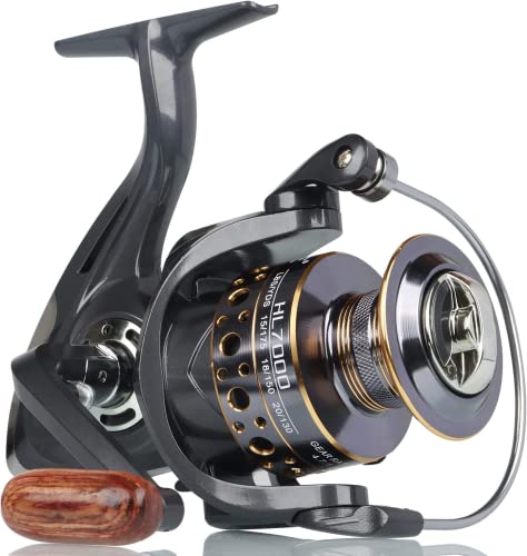 HPLIFE Spinning Reel, Saltwater Fishing Reels with Wooden Handle 13 BB Light Weight 43LB Max Drag, 4.7:1/5.2:1 Gear Ratio ...