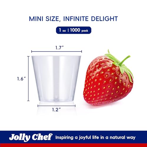 JOLLY CHEF 1000 Pack Plastic Shot Glasses,1 oz Disposable Cups 1 Ounce Tasting Cups Ideal for Whiskey, Wine Tasting,Food S...