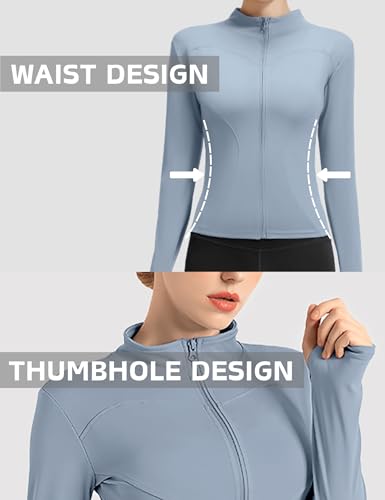 Zibnwek Athletic Jackets For Women Full Zip, Lightweight Long Sleeve Workout Jackets With Thumb Holes