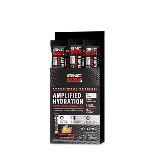GNC AMP Amplified Hydration Electrolyte Powder Drink Mix | Enhanced Electrolyte & Healthy Digestion Complex | Tropical Pun...