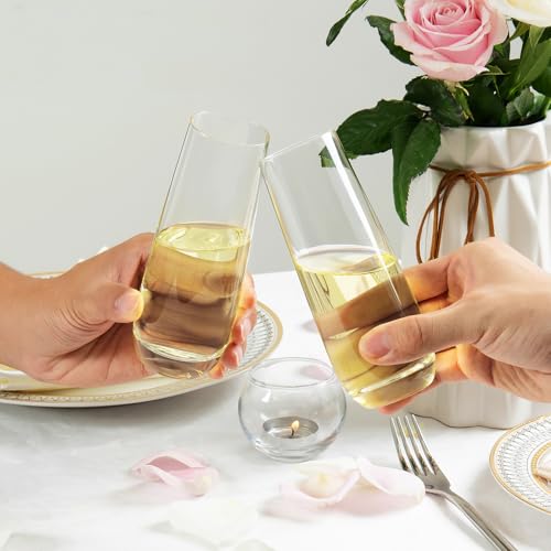 Ocean ice Stemless Champagne Flutes 9oz, Champagne Glasses Set of 4, Mimosa Glasses, Hand Blown Crystal Glass Champagne Fl...