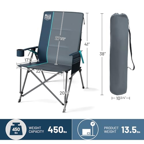 TIMBER RIDGE Oversized Camping Chair with Lumbar Support, Portable Folding Chair Heavy Duty for Adults Supports 450 LBS fo...