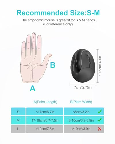Lekvey Ergonomic Mouse, Vertical Wireless Mouse for Small/Medium Hands, Rechargeable with USB Receiver, 3 DPI for Comfort,...