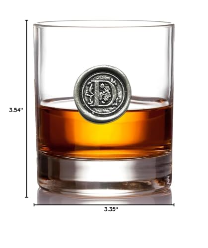 English Pewter Company 11oz Old Fashioned Whiskey Rocks Glass With Monogram Initial - Unique Gifts For Men - Personalized Gifts With Your Choice of Initial (D) MON104