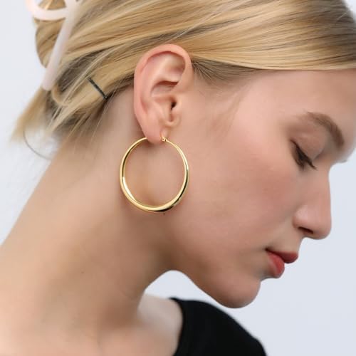 5mm Wide 925 Sterling Silver Hoop Earrings Silver Hoop Earrings for Women Hypoallergenic Large Silver Hoop Earrings Lightw...