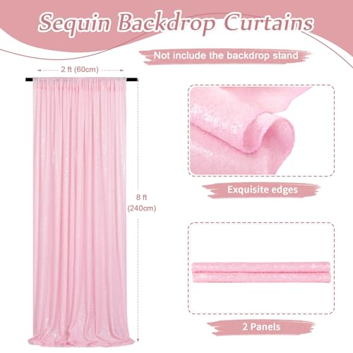 Pink Sequin Backdrop Curtains 2 Pieces 2ftx8ft Photography Background Party Curtain Glitter Wedding Backdrop Fabric for Ch...