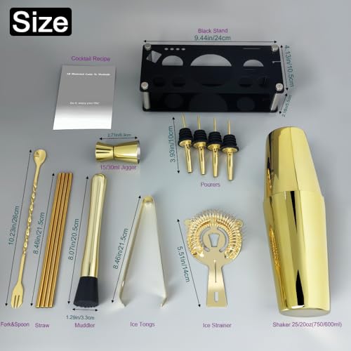 Professional Cocktail Shaker Set with Stand Cocktail Recipes, 15-Piece 750/600ml Bartender Kit, Bar Sets Bartending Kit Ba...