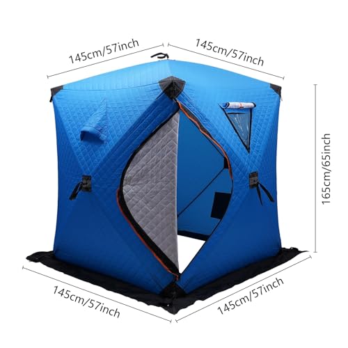 Portable Ice Fishing Tent Insulated, 1-2 People Square Ice Fishing Tent, 57x65 in Shelter Oxford Cloth Ice Fishing Shanty,...