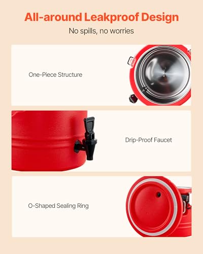 VEVOR Insulated Beverage Dispenser, 2.2 Gal/8L Thermal Hot and Cold Drink Server Dispenser with Spigot, Food-Grade Cooler ...