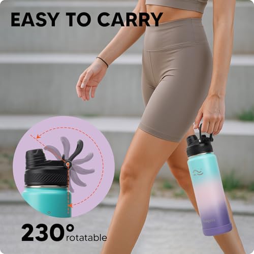 Swigina [2-IN-1 LID] Insulated Water Bottle with Silicone Boot (36hrs Cold/18hrs Hot) - DIY Stickers, Leakproof, BPA Free,...
