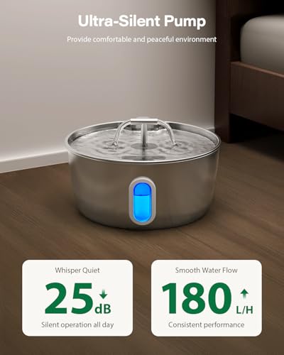 Cat Water Fountain Stainless Steel - 3.2L/108oz Pet Water Fountain for Cats Indoor - Automatic Pet Watering Dispenser (1 F...
