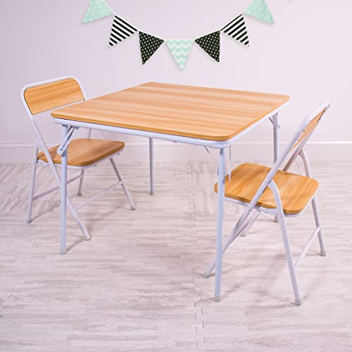 Humble Crew Journey 3-Piece Toddler Wood Folding Table & Chairs Set, Natural/White – Kids Table with 2 Folding Chairs for ...