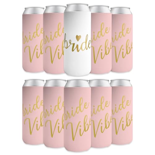 LotsBuyLots Bride & Bride Vibe Bachelorette Party Can Coolers(10 Pack),Bridesmaid Can Sleeves,Insulated Neoprene Drink Hol...