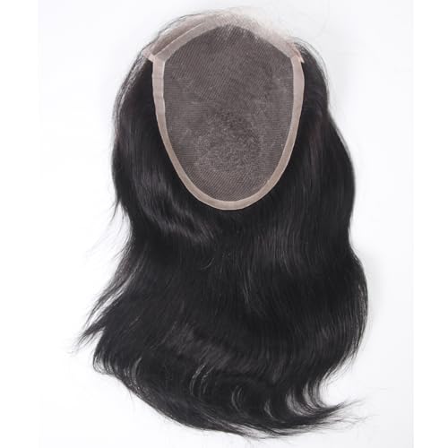 Swiss Lace Front with PU Men's Toupee Man Hairpieces Human Hair Replacement System for Men 4.5x7inch 10inches Long Hair 1B Black Color
