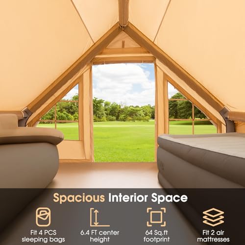 Tangkula Inflatable Camping Tent with Pump, 4-6 People Outdoor Blow Up Cabin Tent with 7 Mesh Windows, 2 Doors, 4-Season G...