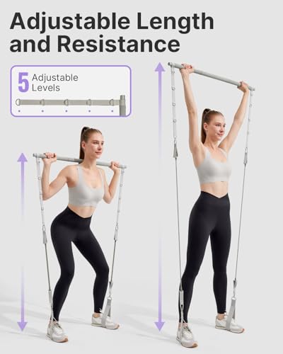 YOTTOY Pilates Bar Kit with Resistance Bands – 3-Bar Detachable Pilates Stick for Full Body Workout, Home Gym Exercise Equ...