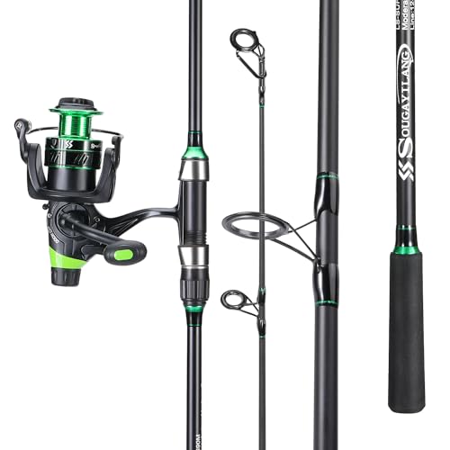 Sougayilang Surf Fishing Rod Combo IM8 Carbon 3 Piece Travel Spinning Rod with 4000 Size Spinning Reel (9'/10'/11'/12')