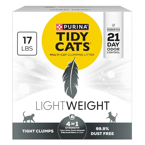 Purina Tidy Cats LightWeight 4-In-1 Strength Multi-Cat, Odor control, Clumping, 99.9 Percent Dust Free Cat Litter - 17 lb....