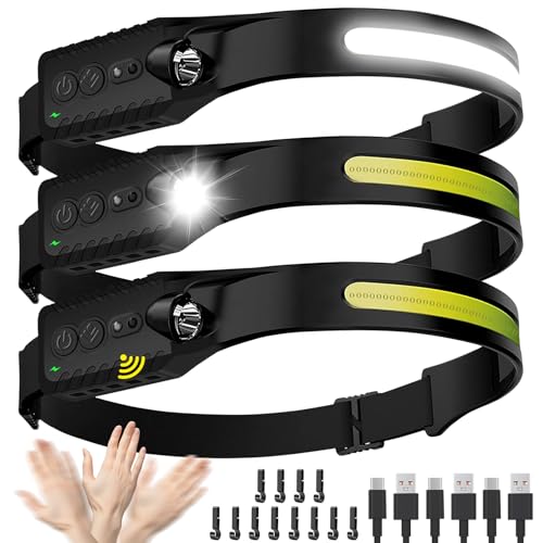 Nessciera Headlamp Rechargeable (3-Pack), LED Head Lamp Flashlight, 230° Wide Beam Headband Light, 400 Lumen Super Bright,...