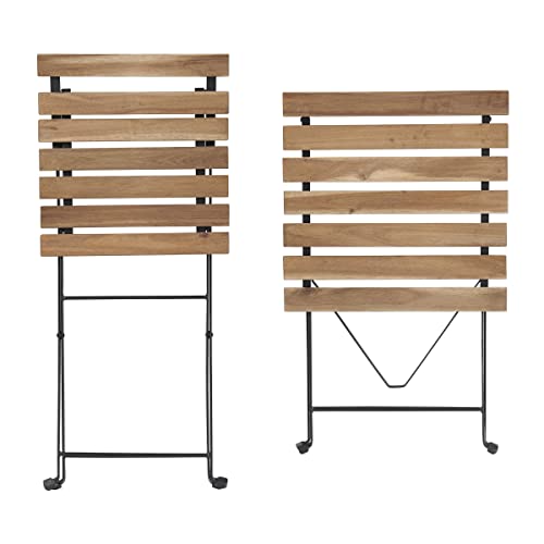 Folding Patio Bistro Set – 3-Piece Acacia Wood and Steel Café Table and Chairs for Porch, Deck, Garden, or Balcony Furnitu...