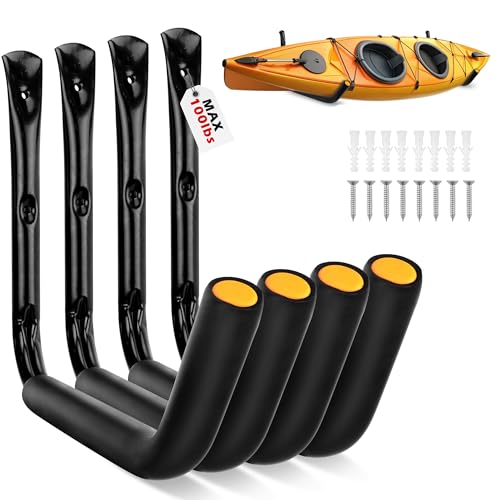 SEDY 4-Piece 15" 100 Lbs Heavy Duty Garage Storage Hooks, Kayak Storage Rack Garage Hooks Jumbo Arm Kayak Wall Mount for H...