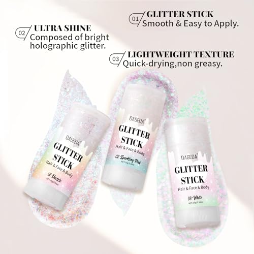 DAGEDA Dazzle Body Glitter Stick,Sparkly Face Glitter Makeup,Holographic Hair Glitters Mermaid Makeup Rave Outfits for Wom...