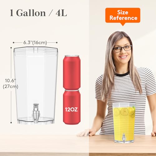 Lifewit 1 Gallon Plastic Drink Dispenser for Parties, Clear Beverage Container for Juice/Tea/Soda, Drink Pitcher with Leak...
