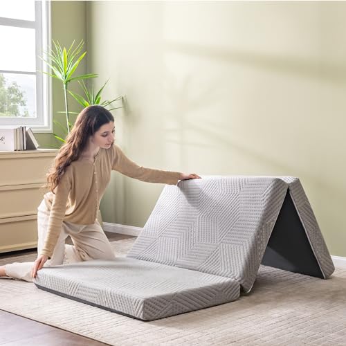 Folding Mattress, 4 Inch Twin Tri Folding Memory Foam Mattress for Camping Guest Bed, Washable Cover & Non-Slip Bottom, 7...