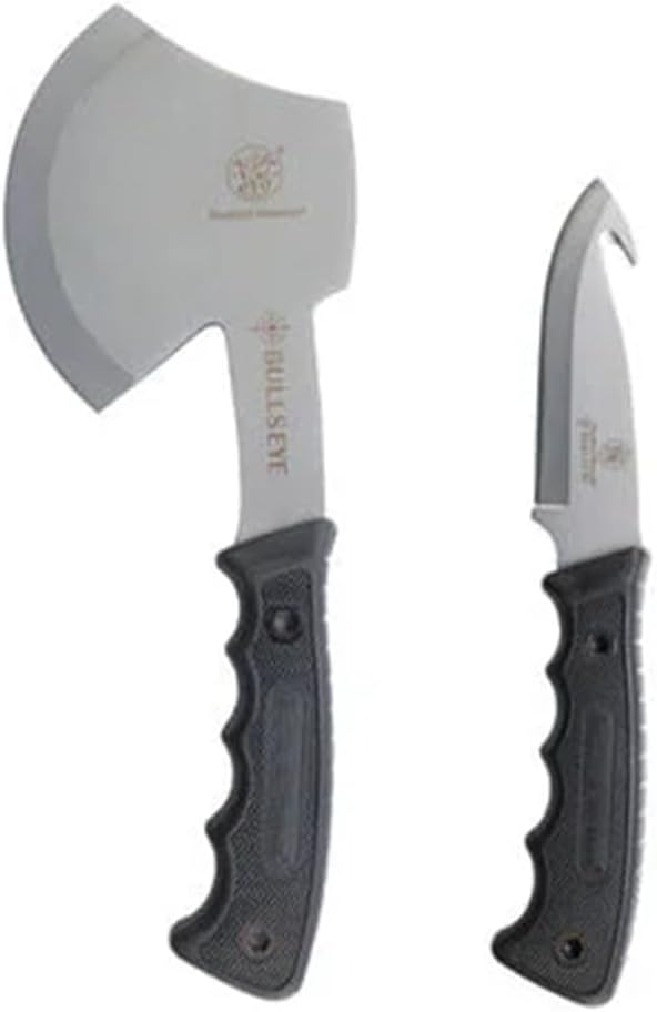 Smith & Wesson Bullseye Hatchet and Fixed Blade Guthook Knife Combo with S.S. Blade and Rubber Handle for Outdoor, Tactica...