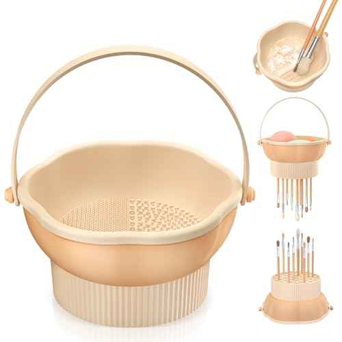 senbowe 3 in 1 Makeup Brush Cleaner Mat, Silicone Makeup Brush Cleaner Bowl Cosmetic Brushes Cleaning Pad Tool Organizer for Storage and Air Drying, Make Up Brush Washing Tool for Sponge