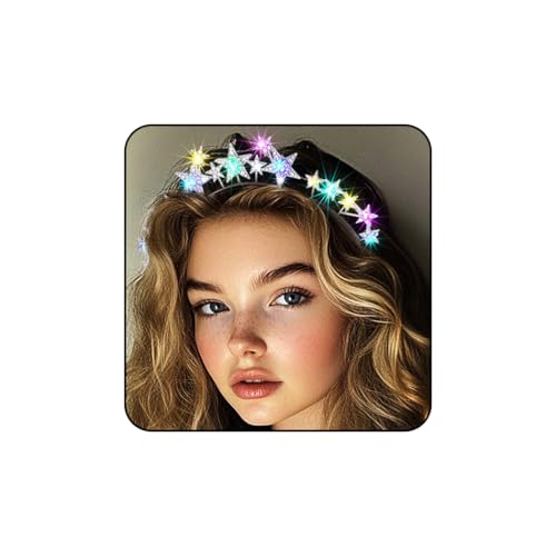Aceorna Light Up Stars Halo Crowns LED Rhinestones Halo Headbands Glowing Pearl Star Hairbands Glitter Rave Hair Accessori...