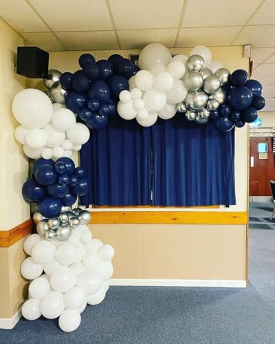 PTGOLUO 153Pcs Navy Blue and Silver Balloons Garland Arch Kit with Stars -22 18 12 10 5 inch Different Size Royal Blue Whi...